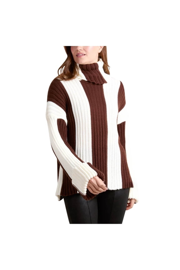 Women's Striped Color Block Sweater High Neck Knit Top Nylon Spandex Winter Wear Loose Fit Casual Pullover Long Sleeve Comfort S-XL