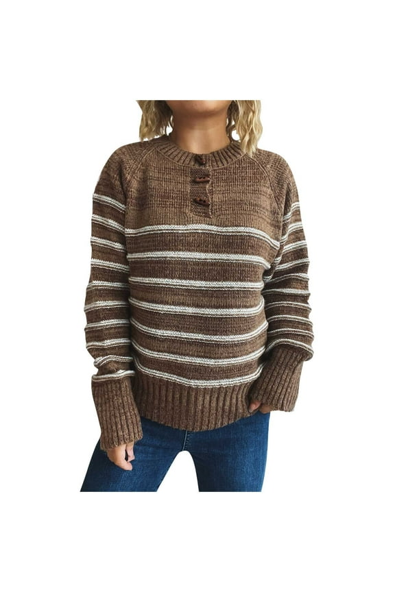 Women's Striped Color Block Sweater Loose Fit Knit Top Soft Nylon Spandex Pullover Round Neck Casual Wear Striped Pattern Sweater S-L