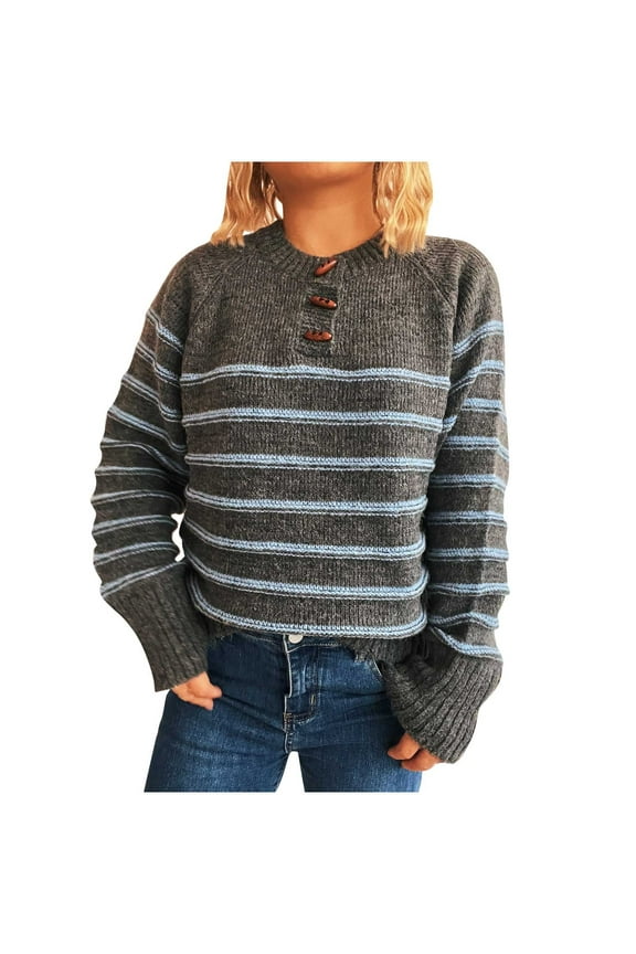 Women's Striped Color Block Sweater Loose Fit Knit Top Soft Nylon Spandex Pullover Round Neck Casual Wear Striped Pattern Sweater S-L