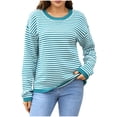 thumbnail image 1 of Tnhcen Women's Striped Knit Sweater Casual Round Neck Top Soft Acrylic Pullover Loose Fit Comfort Wear Warm Winter S-XL, 1 of 4