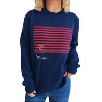 Tnhcen Women's Striped Knit Sweater Color Block Crewneck Top Soft Nylon Spandex Pullover Cute Heart Print Casual Wear Relaxed Fit Long Sleeve S-L