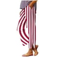 thumbnail image 1 of Tnhcen Women's Striped Linen Look Wide Leg Pants, Elastic Drawstring Waist Casual Trousers with Side Pockets & Button Slit, 100% Polyester Cropped Ankle Pants for Women S-2XL, 1 of 6