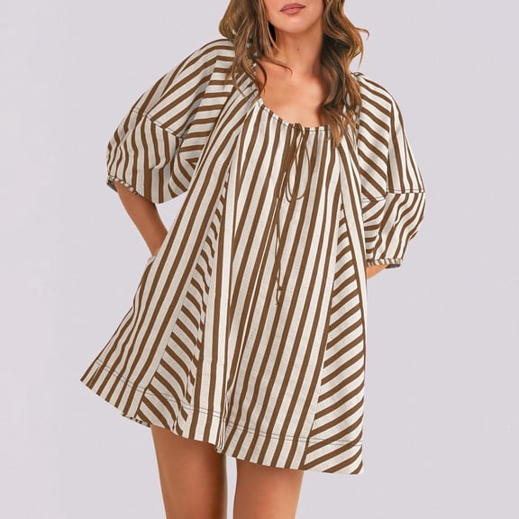 Tnhcen Women's Striped Print Jumpsuit Shorts Drawstring Pocket Romper Seersucker Loose Fit Summer Romper S-2XL Multiple Colors Available