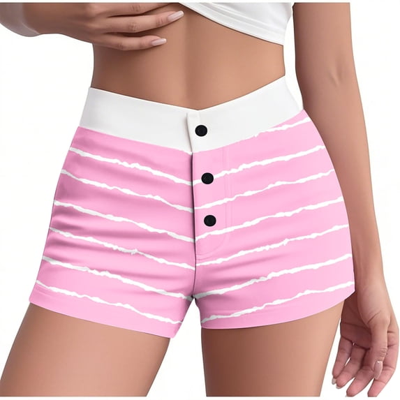 Tnhcen Women's Striped Sleep Shorts High Waist with Button Detail Stretchy Elastic Band Slim Fit Pajama Bottoms S-2XL