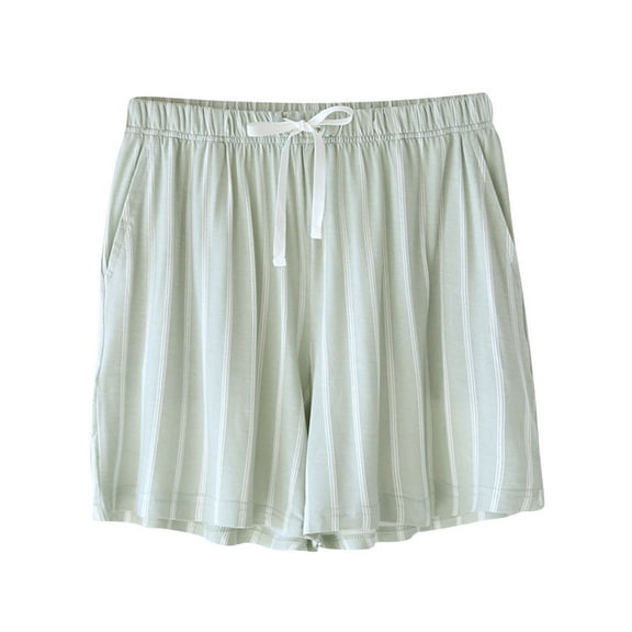 Tnhcen Women's Striped Sleep Shorts with Pockets Soft Breathable Adjustable Drawstring Waist Loose Fit Lounge Pajamas M-2XL