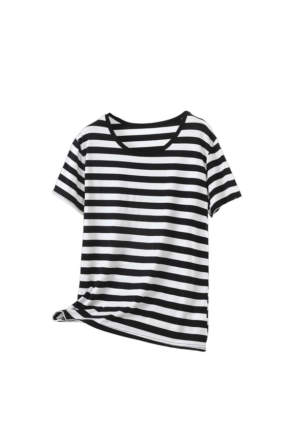 Women's Striped T-Shirt Short Sleeve Round Neck Loose Fit Soft Modal Blend Top for Women Plus Size Casual Tee Shirt for Spring Summer 20% Modal 40% Cotton 40% Polyester S-5XL