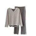 thumbnail image 1 of Tnhcen Women's Striped Thermal Fleece Pajama Set Long Sleeve Cozy Relaxed Fit Plus Size L-2XL Winter Sleepwear, 2 Pieces Women's Pajamas with Polyester Fleece Fabric, 1 of 5