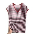 thumbnail image 1 of Tnhcen Women's Striped V-Neck Modal Sleepwear Sleeveless Nightgown Summer Pajamas Loose Fit Plus Size XL-5XL Soft Breathable Wine, 1 of 3