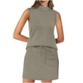 thumbnail image 1 of Tnhcen Women's Summer Beach Vacation Outfit Sleeveless Mock Neck Solid Color Two - Piece Set, Casual Drawstring Mini Skirt Dress Plus Size S - 2XL, 1 of 8