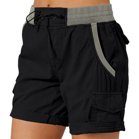 Tnhcen Women's Summer Cargo Shorts with Drawstring Cotton Workwear Shorts with Pockets Elastic Waist Casual Shorts S-2XL