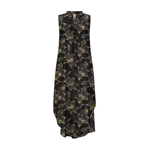 Tnhcen Women's Summer Casual Loose Sleeveless V - Neck Beach Sun Dress with Pockets 4 - Way Stretch Floral Print Maxi Dress for Women S - 2XL