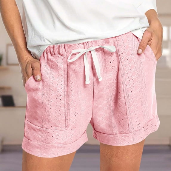 Tnhcen Women's Summer Casual Shorts with Pockets High Waisted Drawstring Elastic Shorts Plus Size Court Style Lock Stitch Shorts S-2XL Multiple Colors Available