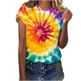 thumbnail image 1 of Tnhcen Women's Summer Colorful Print Crewneck T-Shirts | Plus Size Friendly S-2XL | Polyester Spandex Blend Tops, 1 of 5