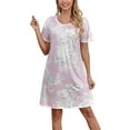 thumbnail image 1 of Tnhcen Women's Summer Cool Crewneck Short Sleeve Printed Sleepwear Dress | Short Style | S-2XL | Nylon Spandex Loungewear, 1 of 4