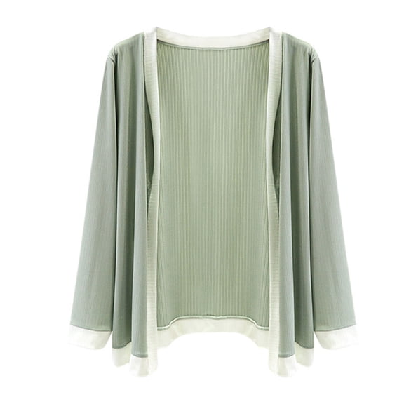 Tnhcen Women's Summer Cooling Ice Silk Long Sleeve Blouses - UV Protection Round Neck Tops with White Trim Plus Size Friendly (M-2XL)