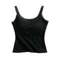 thumbnail image 1 of Tnhcen Women's Summer Cotton Camisole Built-in Bra Sleepwear Lace Trim Sleeveless Backless Top Comfortable Nightwear S-XL Black, 1 of 5