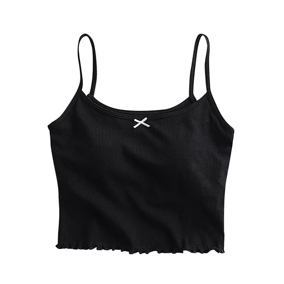 Tnhcen Women's Summer Cotton Camisole Built-in Bra Sleepwear Lace Trim Sleeveless Backless Top Comfortable Nightwear S-XL Multiple Colors Available Black