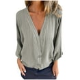thumbnail image 1 of Tnhcen Women's Summer Cotton Linen V-Neck Button-Up Shirts - Breathable Loose Fit Tops | Plus Size Friendly S-3XL | Casual Daily Linen Blouses, 1 of 7