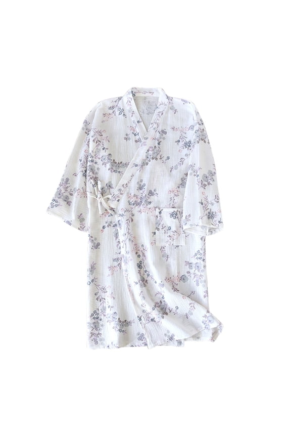 Women's Summer Cotton Sleep Robe - Floral Print Loose Fit Pajama with Pockets Basic Home Wear for Women M-L