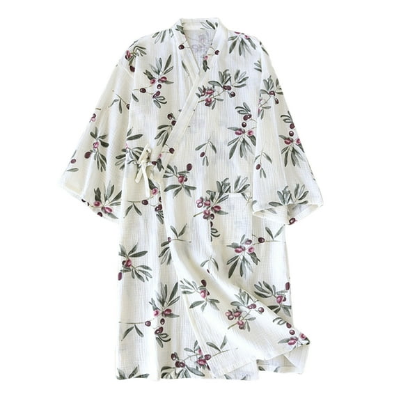 Tnhcen Women's Summer Cotton Sleep Robe - Floral Print Loose Fit Pajama with Pockets Basic Home Wear for Women M-L
