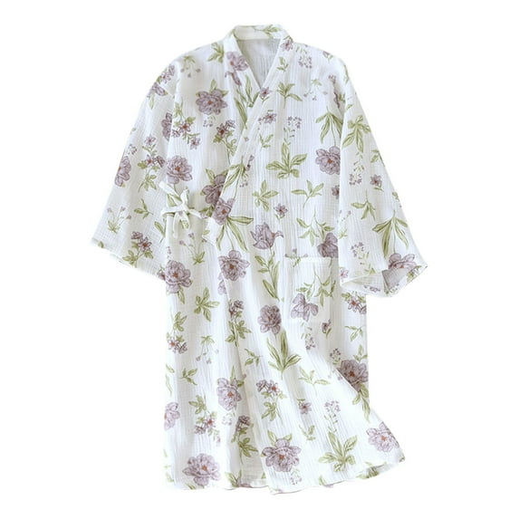 Tnhcen Women's Summer Cotton Sleep Robe - Floral Print Loose Fit Pajama with Pockets Basic Home Wear for Women M-L