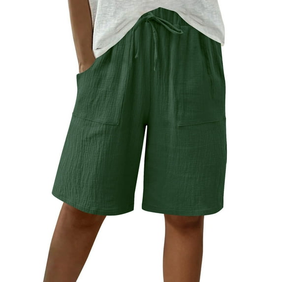 Tnhcen Women's Summer Crinkle Shorts · 100% Cotton Drawstring Waist Shorts · Casual 5-Inch Knee-Length Shorts with Pockets S-3XL