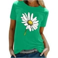 thumbnail image 1 of Tnhcen Women's Summer Daisy Print Crew Neck Short Sleeve Basic T-Shirt - Plus Size Friendly S-2XL | Soft Polyester Spandex Cotton Blend Casual Essentials, 1 of 5