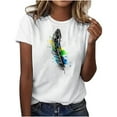 thumbnail image 1 of Tnhcen Women's Summer Feather Print Crew Neck Short Sleeve Basic Top - Plus Size Friendly S-3XL | Lightweight Casual Everyday Essentials, 1 of 4