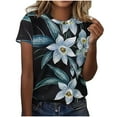 thumbnail image 1 of Tnhcen Women's Summer Floral Print Loose Fit Crew Neck Short Sleeve Top - Plus Size Friendly S-5XL | Casual Breathable Polyester Spandex Basics, 1 of 4