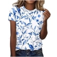 thumbnail image 1 of Tnhcen Women's Summer Floral Print Loose Fit Crew Neck Short Sleeve Top - Plus Size Friendly S-5XL | Casual Breathable Polyester Spandex Basics, 1 of 4