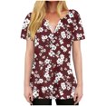 thumbnail image 1 of Tnhcen Women's Summer Floral Print V-Neck Button-Up Shirts - Short Sleeve Casual Daily Tops | Plus Size Friendly S-3XL | Versatile Floral Tops for Women, 1 of 9