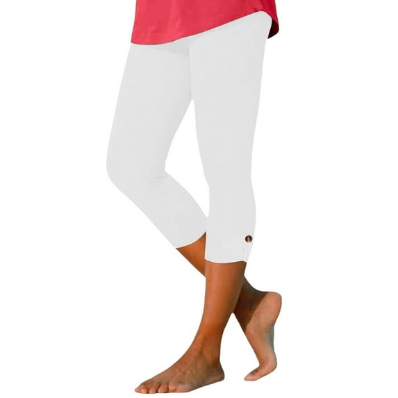 Tnhcen Women's Summer High-Waisted Yoga Pants with Button Decor Breathable Polyester-Spandex Milk Silk Joggers - Plus Size Leggings for Yoga Running & Casual Wear | Soft Brushed Fabric