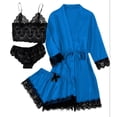 thumbnail image 1 of Tnhcen Women's Summer Ice Silk 4-Piece Pajama Set Lace Tank + Shorts + Underwear + Robe with Belt Homewear Soft Loungewear S to 3XL, 1 of 3