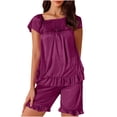 thumbnail image 1 of Tnhcen Women's Summer Ice Silk Pajama Set | Soft Short Sleeve Sleepwear Short Set with Ruffled Trim | Free Size Sleepwear for Women | Cozy Nightwear & Loungewear, 1 of 4