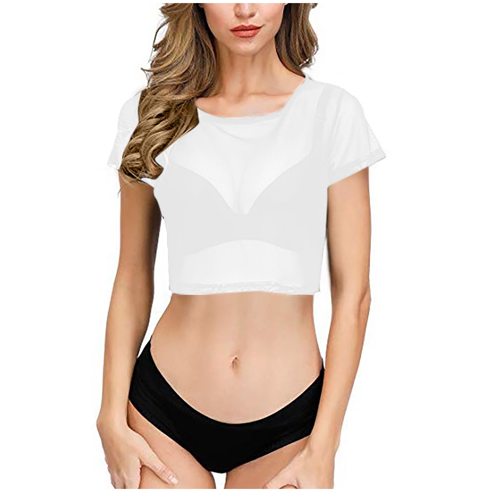 Tnhcen Women's Summer Lace Crewneck Sexy Sheer Tops | Short Sleeve