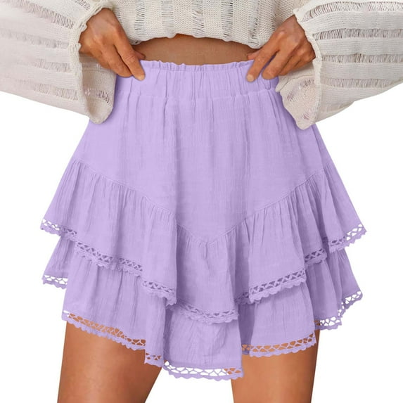 Tnhcen Women's Summer Lace Trim Running Skort Shorts Cotton Breathable Athletic Skirt Shorts High Waist Casual Sportswear S-2XL Multiple Colors Available