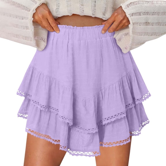 Tnhcen Women's Summer Lace Trim Running Skort Shorts Cotton Breathable Athletic Skirt Shorts High Waist Casual Sportswear S-2XL Multiple Colors Available