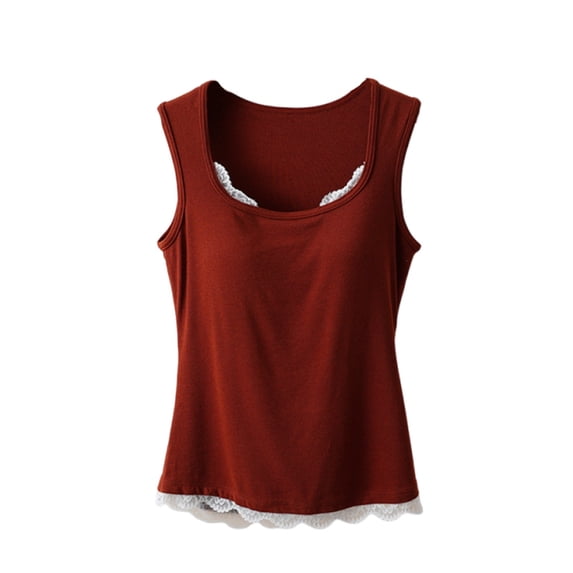 Tnhcen Women's Summer Lightweight Breathable Lace Trim Built - in Bra Tank Top Wireless Camisole Pajama Sleepwear with 95% Polyester 5% Spandex Blend