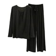 thumbnail image 1 of Tnhcen Women's Summer Lightweight Solid Color Modal Cotton Polyester Long Sleeve Long Pants Pajama Set Elastic Waist Drawstring Breathable Comfortable Loungewear, 1 of 6
