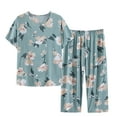 thumbnail image 1 of Tnhcen Women's Summer Linen-Like 2-Piece Sleepwear Set | Short Sleeve Button-Up Round Neck Retro Print Top + Elastic Waist Pants | XL-4XL, 1 of 3