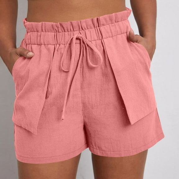Tnhcen Women's Summer Linen-Look Shorts with Pockets Drawstring Elastic Waist Shorts Pre-Shrunk Cotton-Linen Feel S-2XL Multiple Colors Available