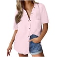 thumbnail image 1 of Tnhcen Women's Summer Loose Fit Button-Up Linen Cotton Shirt - Pure Color Plus Size Casual Blouse 60% Cotton 40% Linen S-2XL Breathable Essential, 1 of 9