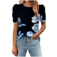 thumbnail image 1 of Tnhcen Women's Summer Loose Fit Printed Round Neck T-Shirt with Flattering Bubble Sleeves | Stretchy Casual Shirt | Breathable Lightweight Design | S-2XL, 1 of 7