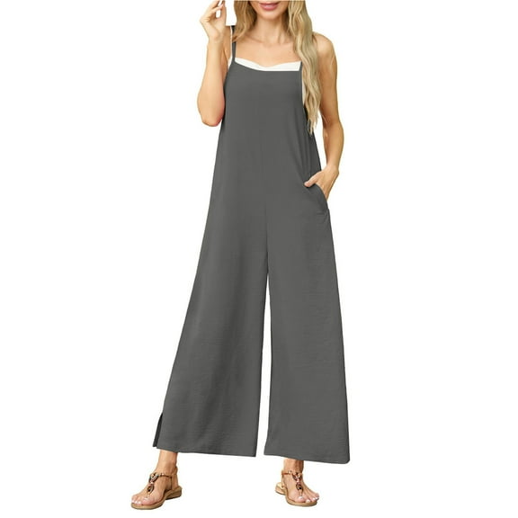 Tnhcen Women's Summer Loose Wide-Leg Jumpsuit with Pockets - Casual Romper for Women Stretchy Polyester Spandex Blend S-2XL Pre-Washed Anti-Wrinkle Jumpsuit