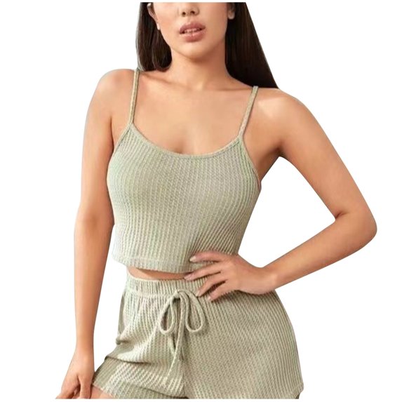 Tnhcen Women's Summer Lounge Pajamas Cami Tops with Shorts Sleepwear Knit Camisole PJ Homewear Sets S-XL