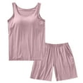 thumbnail image 1 of Tnhcen Women's Summer Modal Pajama Set Built-in Bra Camisole Shorts Sleepwear Loungewear Comfortable M-3XL Multiple Colors Available Pink, 1 of 5