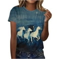 thumbnail image 1 of Tnhcen Women's Summer New Arrivals Short Sleeve Crewneck T-Shirt - Trendy Horse Print Casual Top 95% Polyester 5% Spandex S-5XL Plus Size Essential, 1 of 4