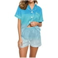 thumbnail image 1 of Tnhcen Women's Summer New Gradient Print Crewneck Button-Up Pocket Short Sleeve Top + Elastic Waist Shorts Pajamas Set | S-2XL | Women's Loungewear, 1 of 5