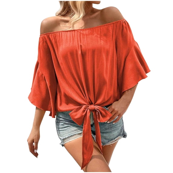 Tnhcen Women's Summer Off-Shoulder Short Sleeve Binded Hem Top - Loose Fit Solid S-2XL Casual Breathable Essential