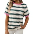 thumbnail image 1 of Tnhcen Women's Summer Oversized Striped Crewneck Cotton T-Shirt | Relaxed Fit Basic Tops with Short Sleeves | Plus Size Friendly (S-2XL) 100% Cotton Shirts, 1 of 6